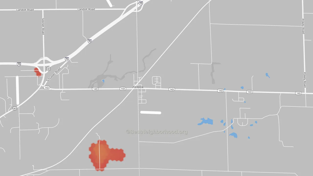 Walk Grade map of 62273, IL, walkable areas in green and car-dependent areas in red