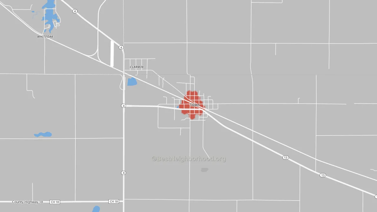 Walk Grade map of 62292, IL, walkable areas in green and car-dependent areas in red