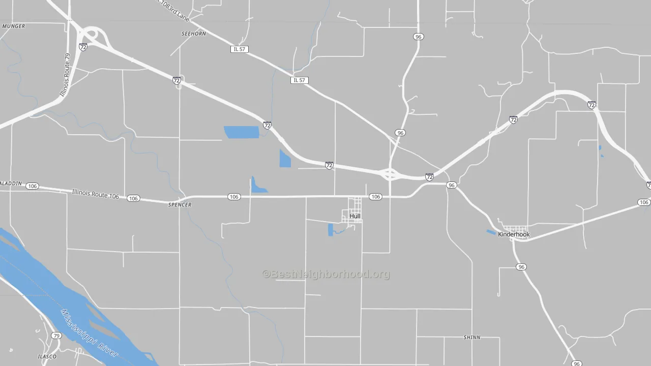 Walk Grade map of 62343, IL, walkable areas in green and car-dependent areas in red