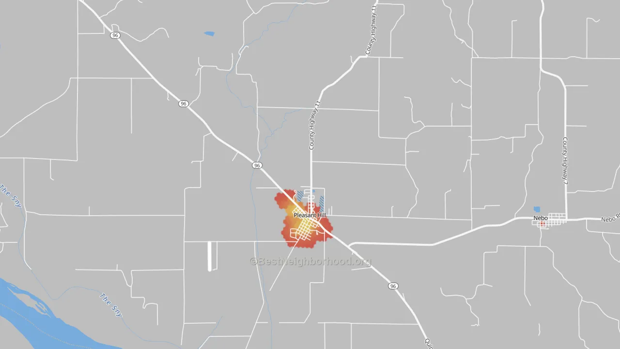 Walk Grade map of 62366, IL, walkable areas in green and car-dependent areas in red