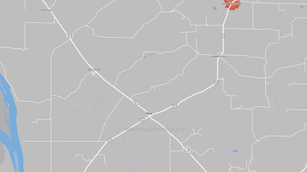 Walk Grade map of 62370, IL, walkable areas in green and car-dependent areas in red