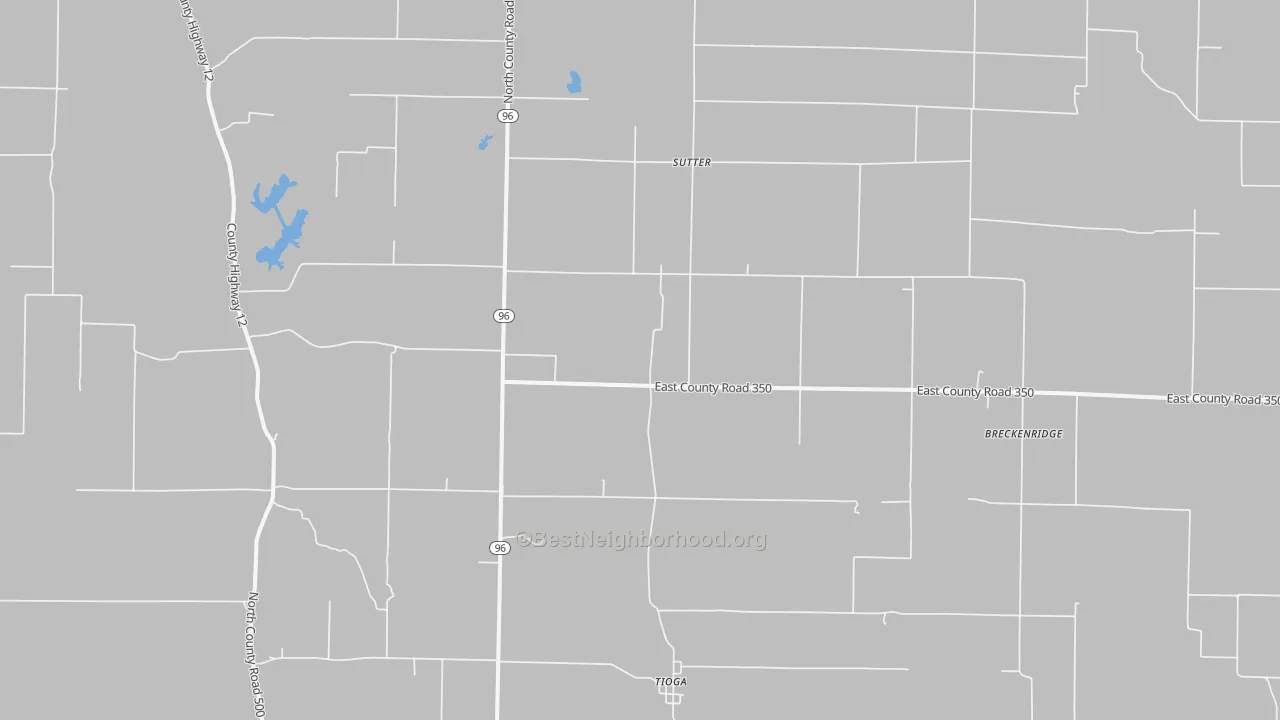Walk Grade map of 62373, IL, walkable areas in green and car-dependent areas in red