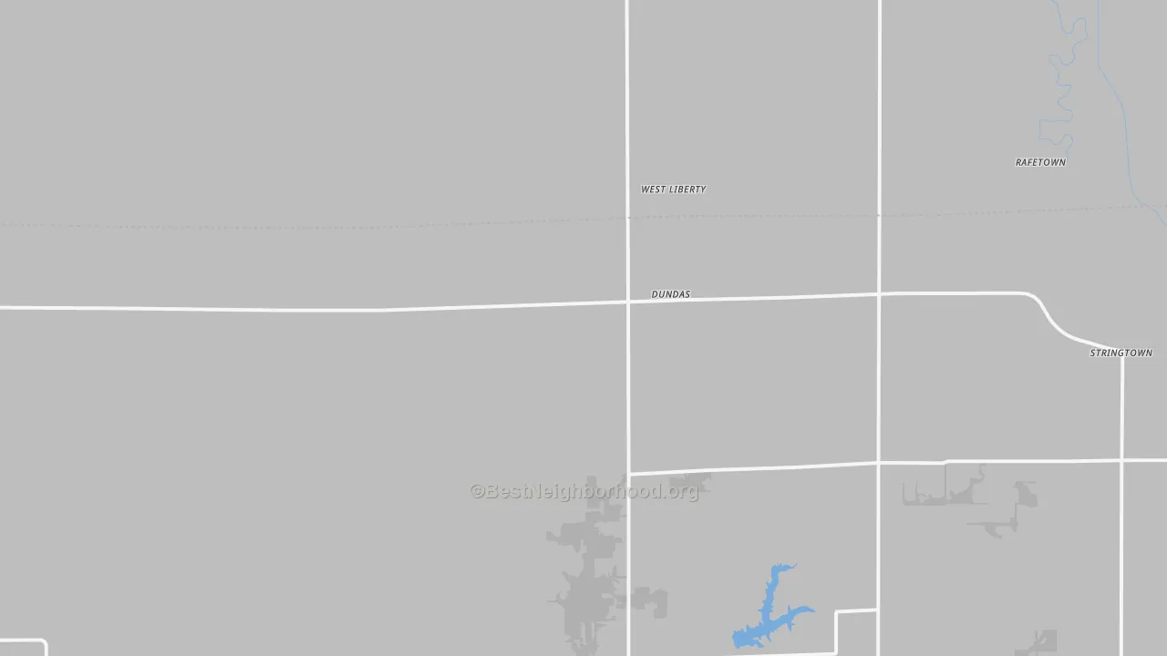 Walk Grade map of 62425, IL, walkable areas in green and car-dependent areas in red