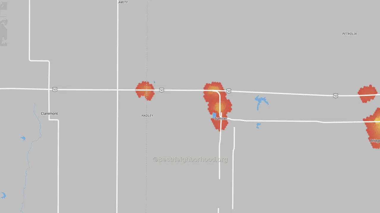 Walk Grade map of 62466, IL, walkable areas in green and car-dependent areas in red