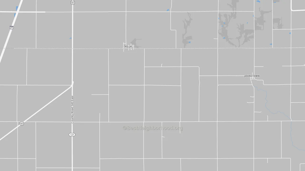 Walk Grade map of 62469, IL, walkable areas in green and car-dependent areas in red