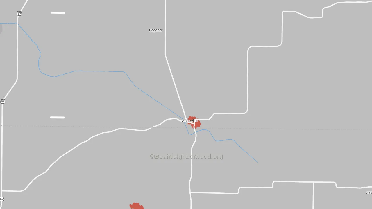 Walk Grade map of 62611, IL, walkable areas in green and car-dependent areas in red