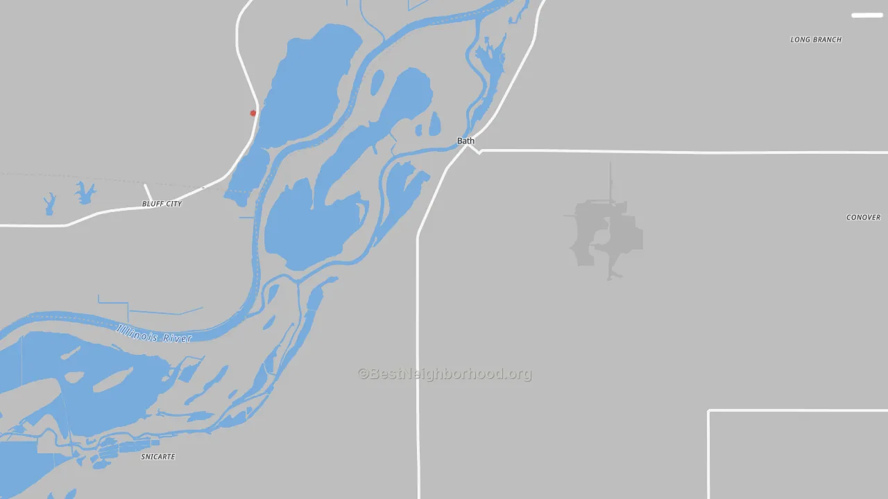Walk Grade map of 62617, IL, walkable areas in green and car-dependent areas in red