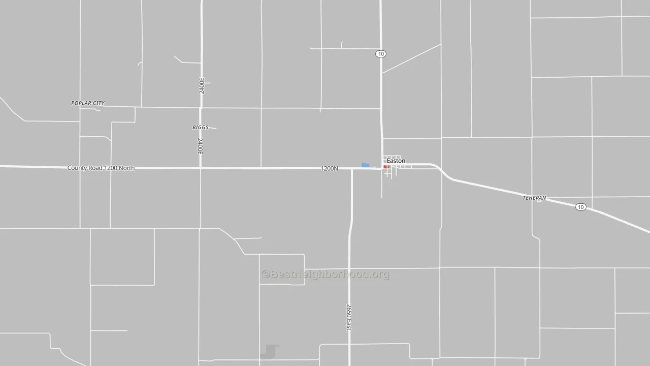 Walk Grade map of 62633, IL, walkable areas in green and car-dependent areas in red