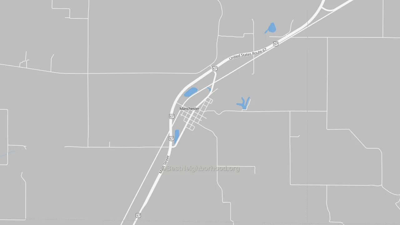 Walk Grade map of 62663, IL, walkable areas in green and car-dependent areas in red