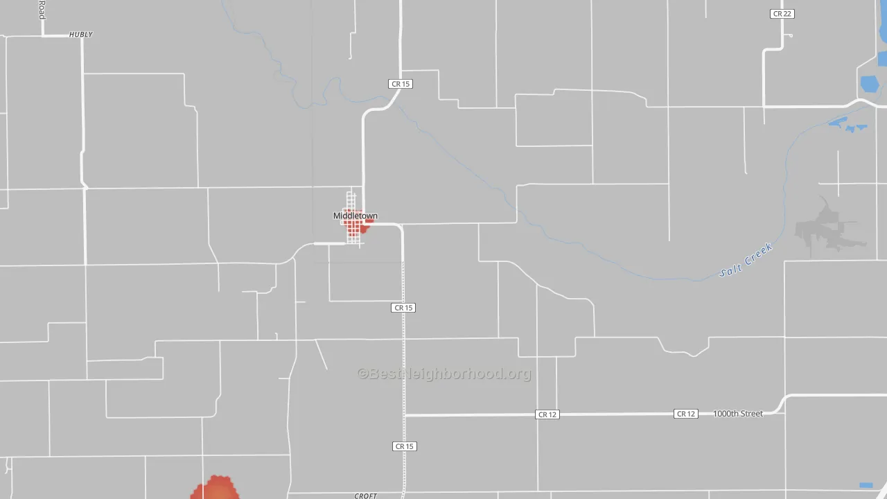 Walk Grade map of 62666, IL, walkable areas in green and car-dependent areas in red