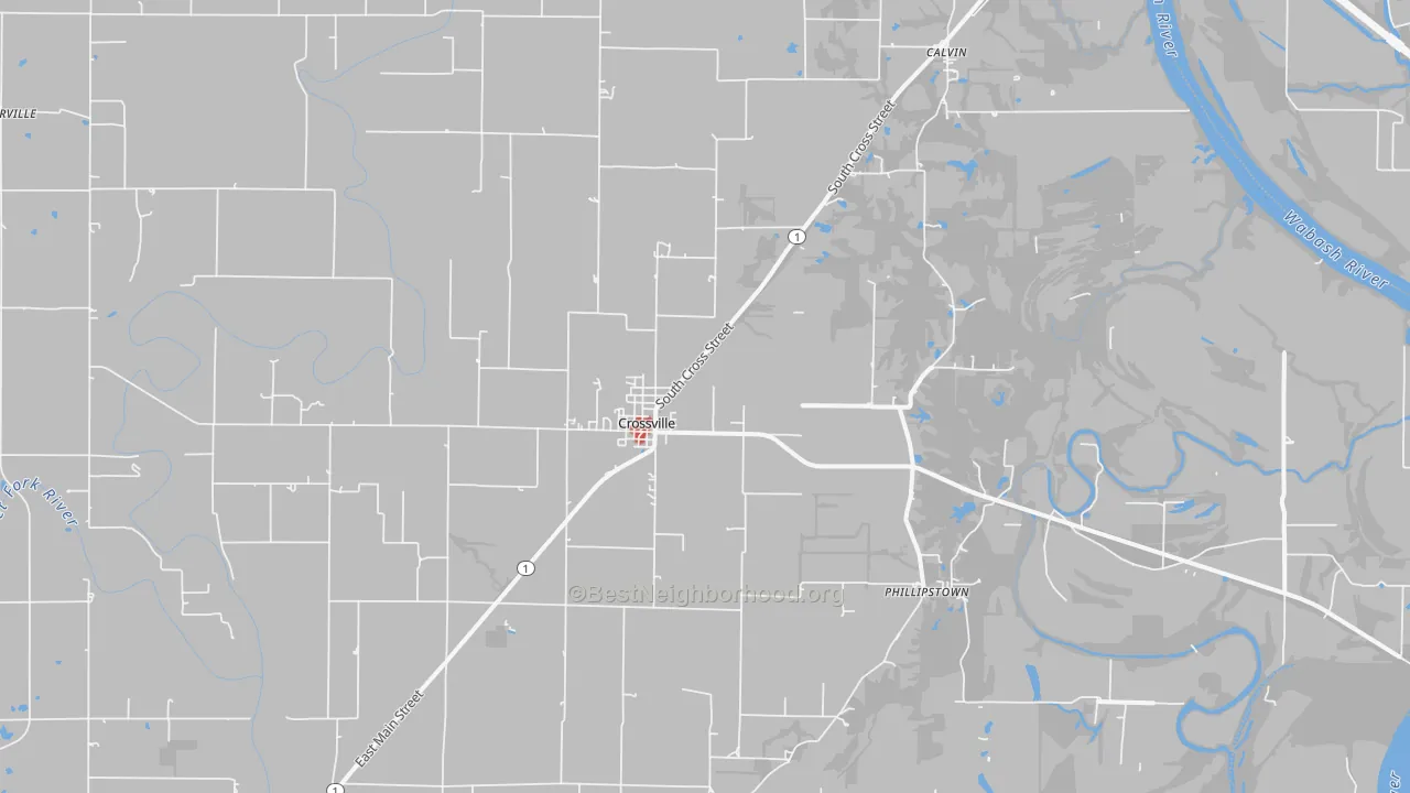 Walk Grade map of 62827, IL, walkable areas in green and car-dependent areas in red