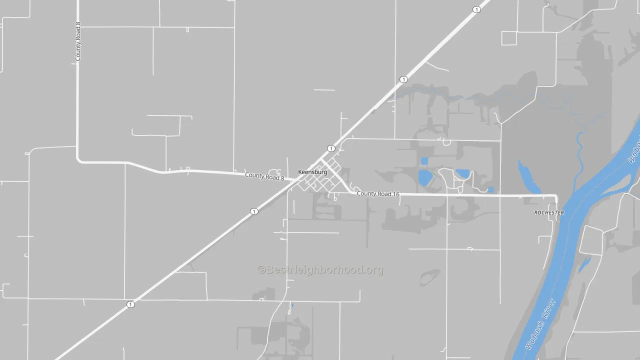 Walk Grade map of 62852, IL, walkable areas in green and car-dependent areas in red