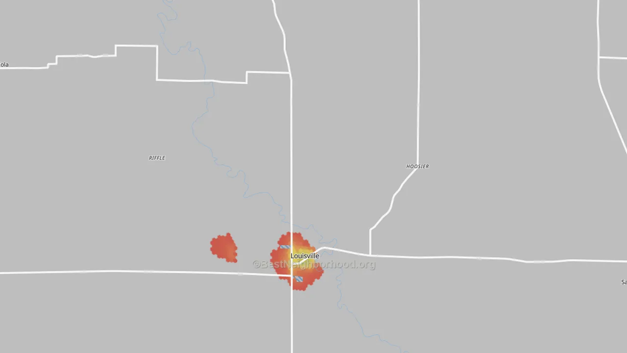 Walk Grade map of 62858, IL, walkable areas in green and car-dependent areas in red