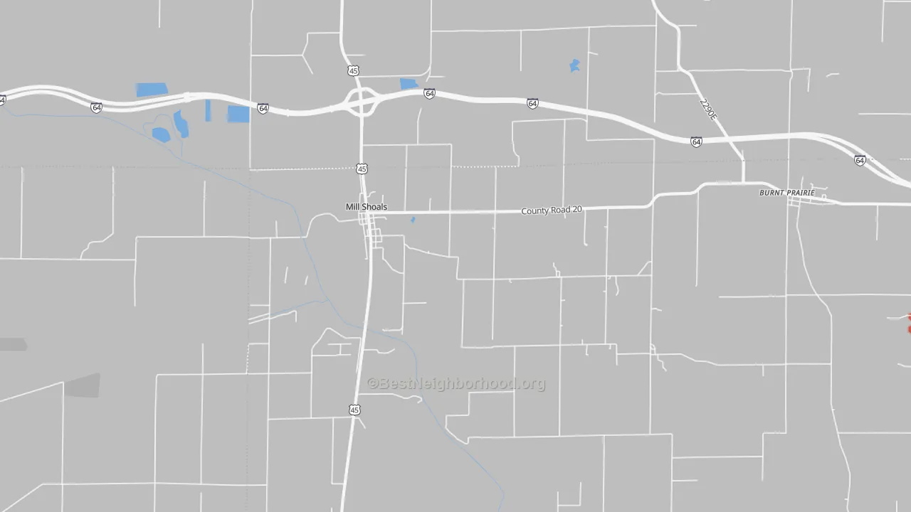 Walk Grade map of 62862, IL, walkable areas in green and car-dependent areas in red