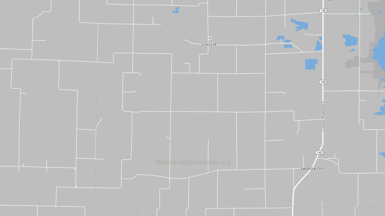 Walk Grade map of 62883, IL, walkable areas in green and car-dependent areas in red