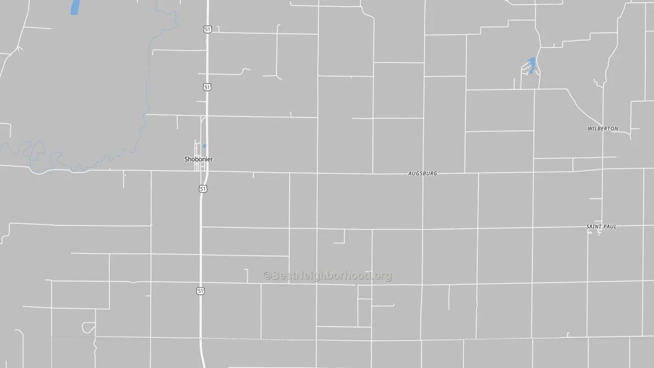 Walk Grade map of 62885, IL, walkable areas in green and car-dependent areas in red