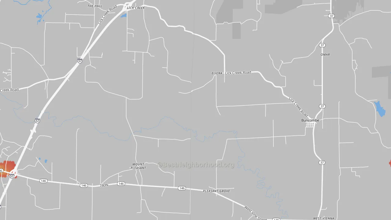 Walk Grade map of 62912, IL, walkable areas in green and car-dependent areas in red
