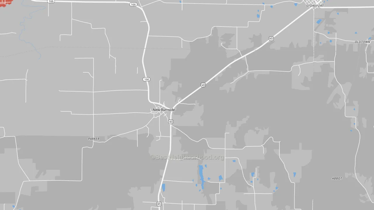 Walk Grade map of 62967, IL, walkable areas in green and car-dependent areas in red
