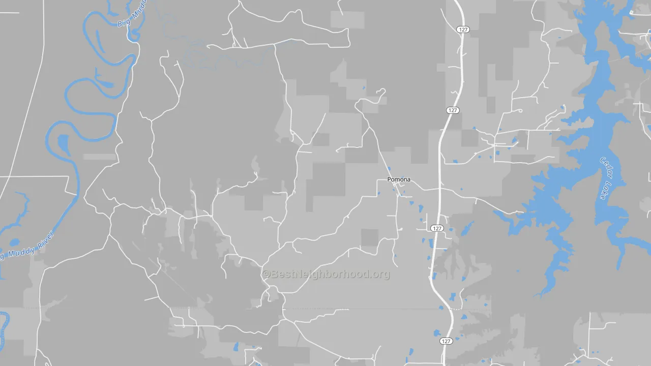Walk Grade map of 62975, IL, walkable areas in green and car-dependent areas in red