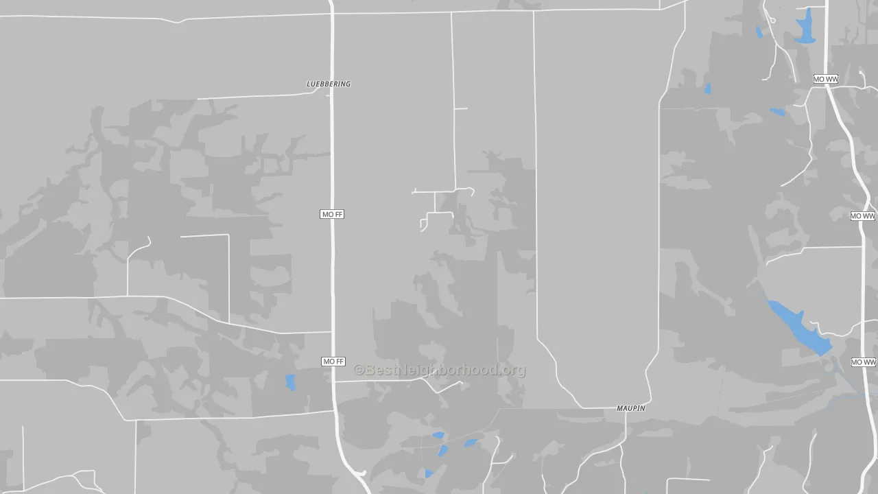 Walk Grade map of 63061, MO, walkable areas in green and car-dependent areas in red