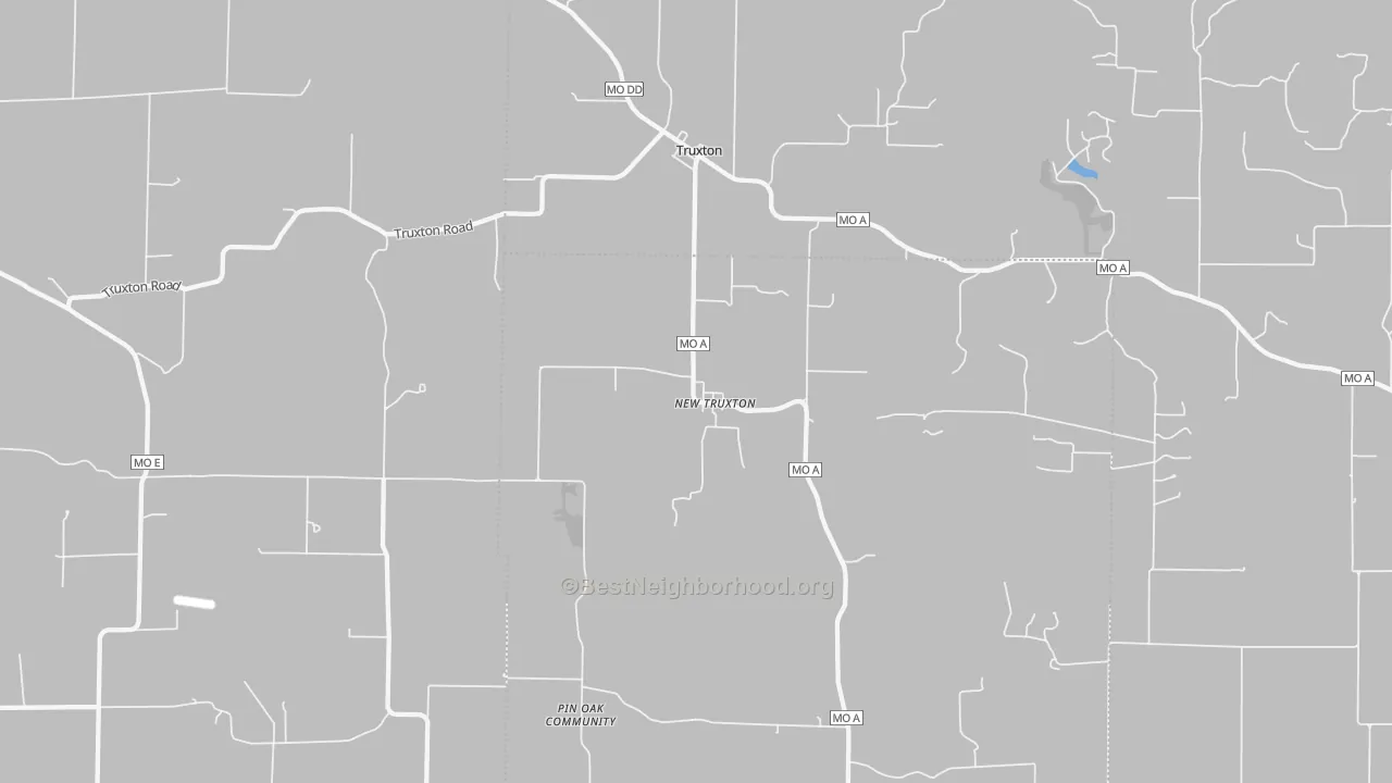 Walk Grade map of 63381, MO, walkable areas in green and car-dependent areas in red