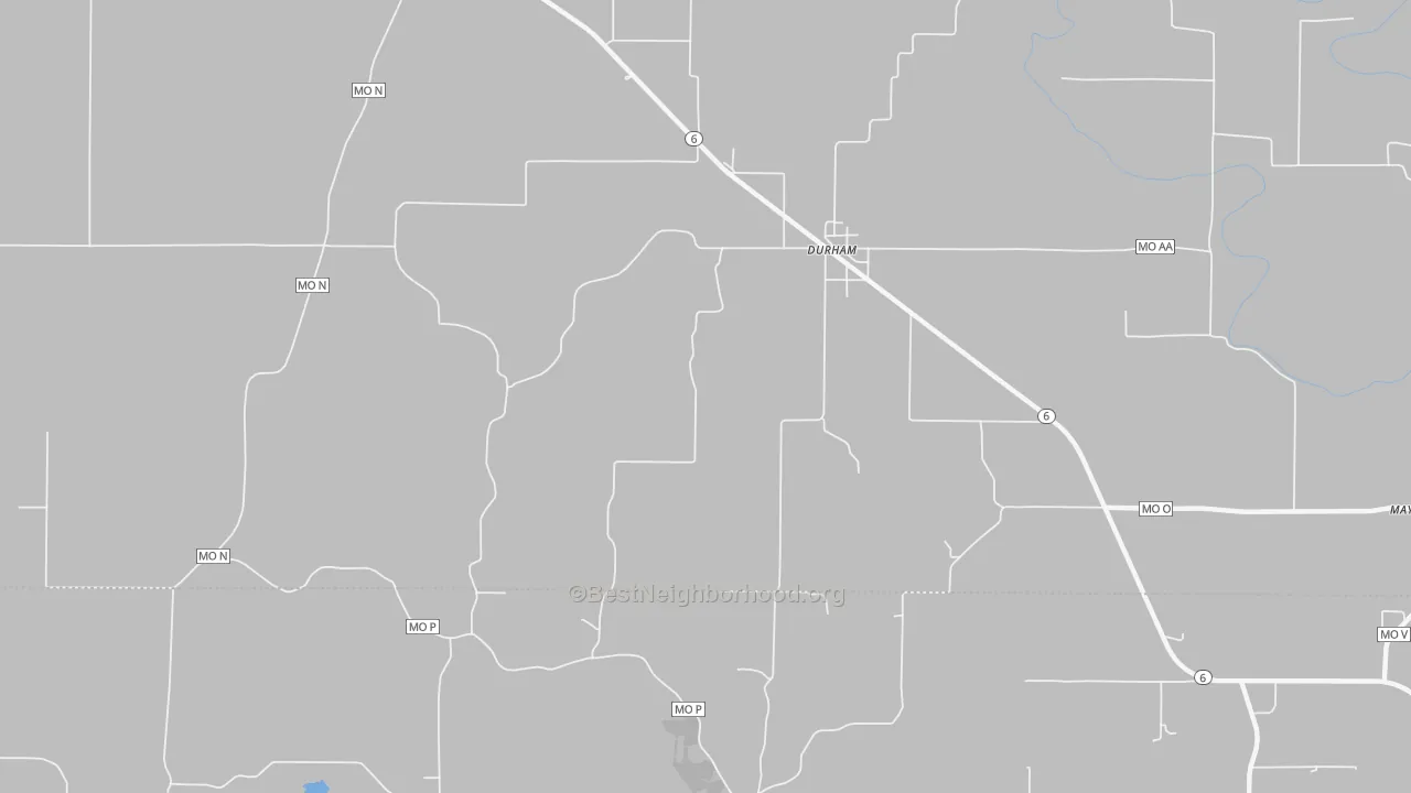 Walk Grade map of 63438, MO, walkable areas in green and car-dependent areas in red