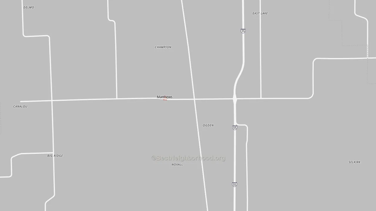 Walk Grade map of 63867, MO, walkable areas in green and car-dependent areas in red