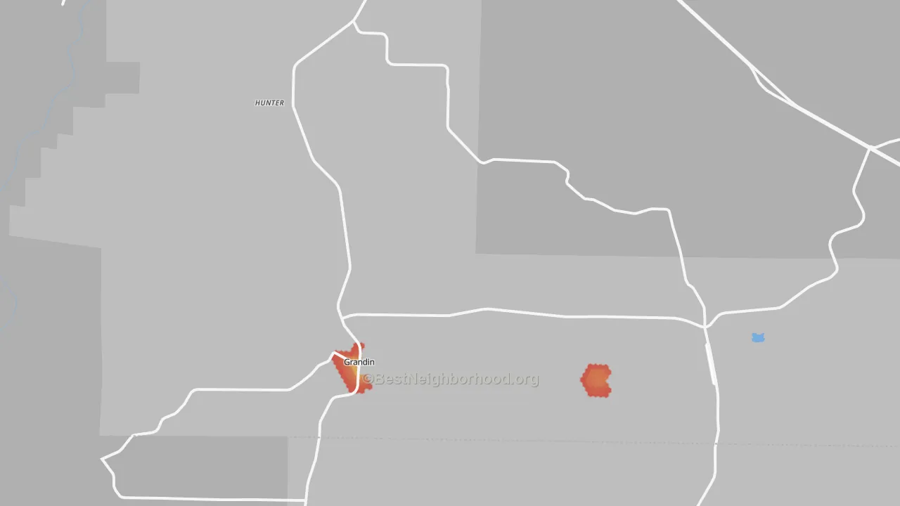 Walk Grade map of 63943, MO, walkable areas in green and car-dependent areas in red