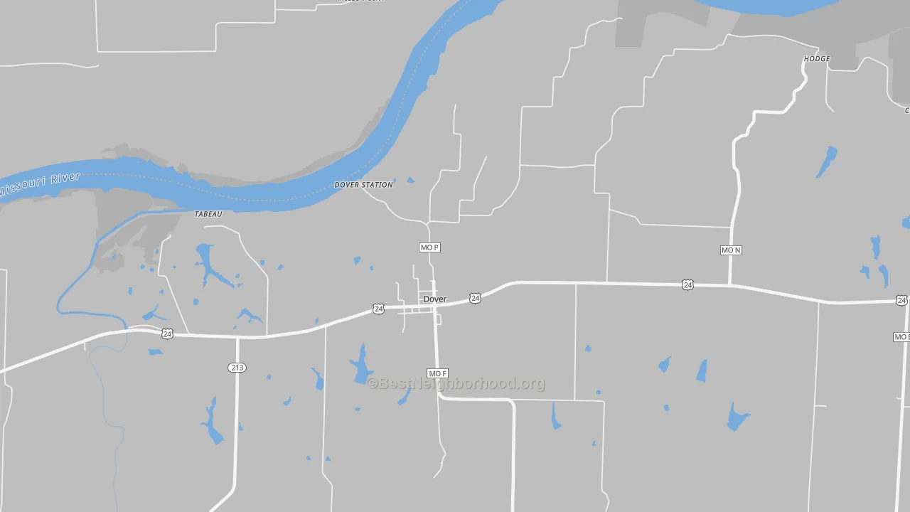 Walk Grade map of 64022, MO, walkable areas in green and car-dependent areas in red
