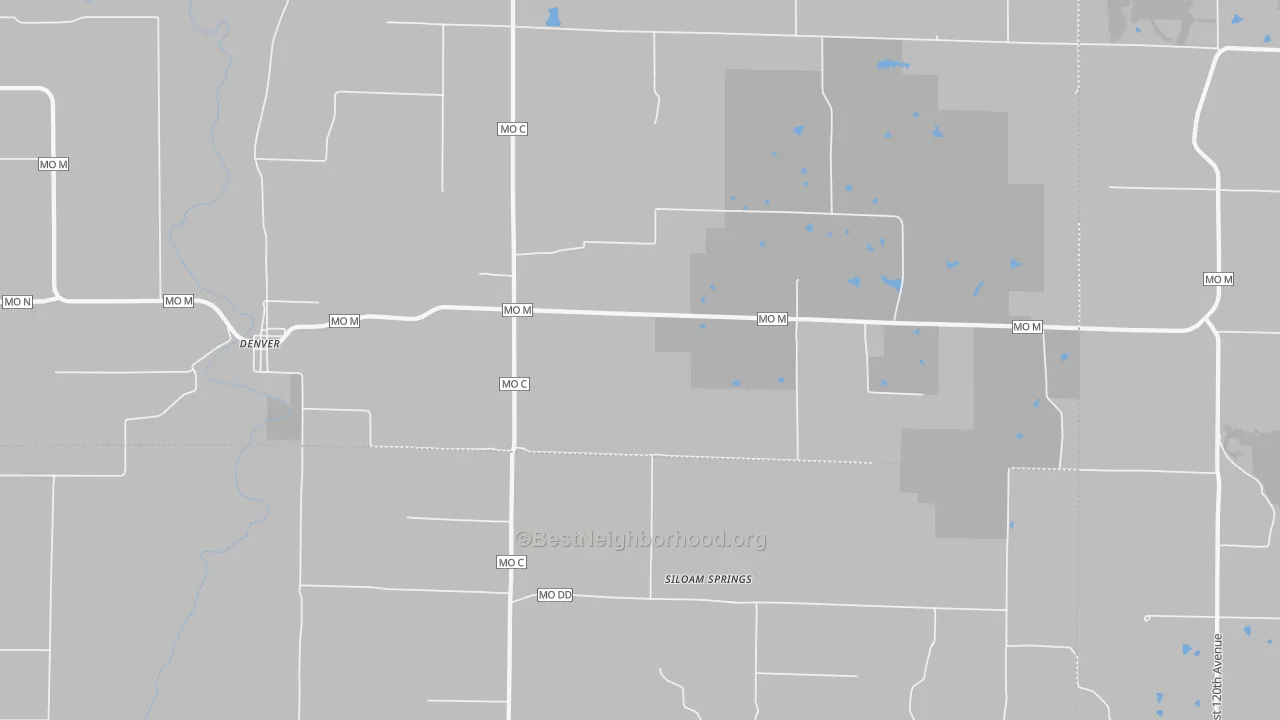 Walk Grade map of 64441, MO, walkable areas in green and car-dependent areas in red