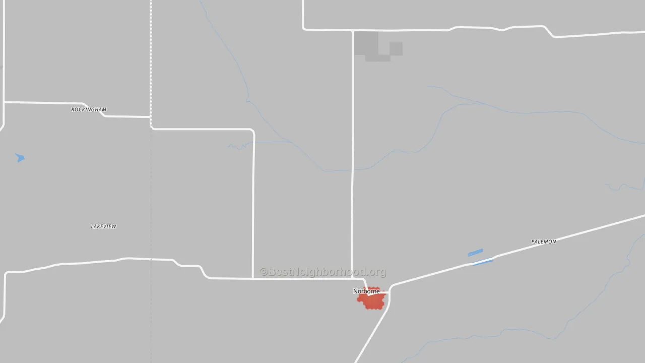 Walk Grade map of 64668, MO, walkable areas in green and car-dependent areas in red