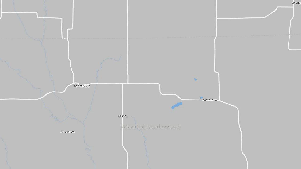 Walk Grade map of 64672, MO, walkable areas in green and car-dependent areas in red
