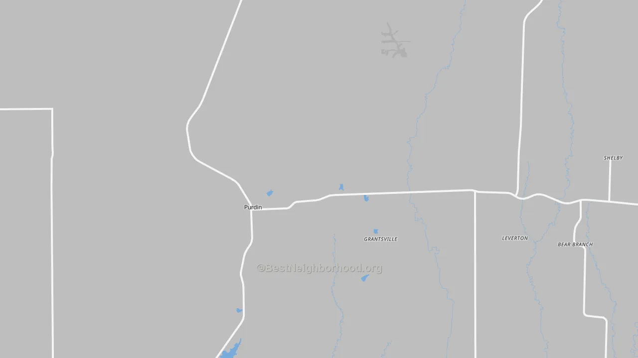 Walk Grade map of 64674, MO, walkable areas in green and car-dependent areas in red
