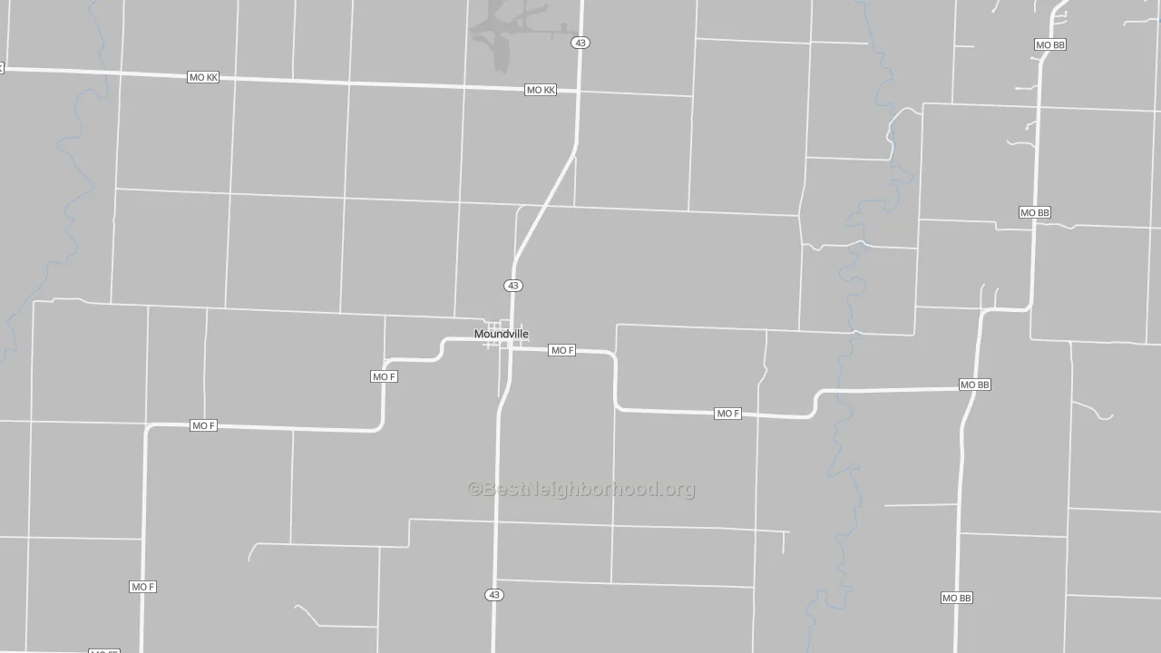 Walk Grade map of 64771, MO, walkable areas in green and car-dependent areas in red