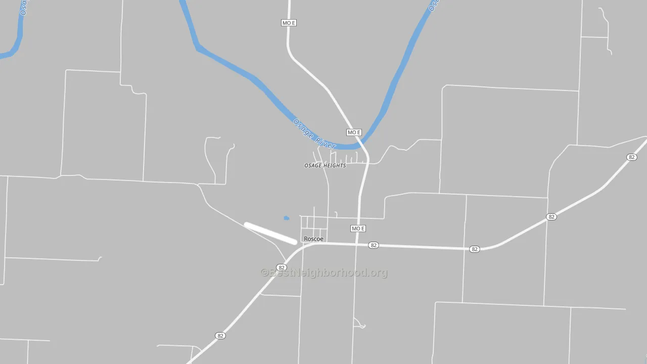 Walk Grade map of 64781, MO, walkable areas in green and car-dependent areas in red