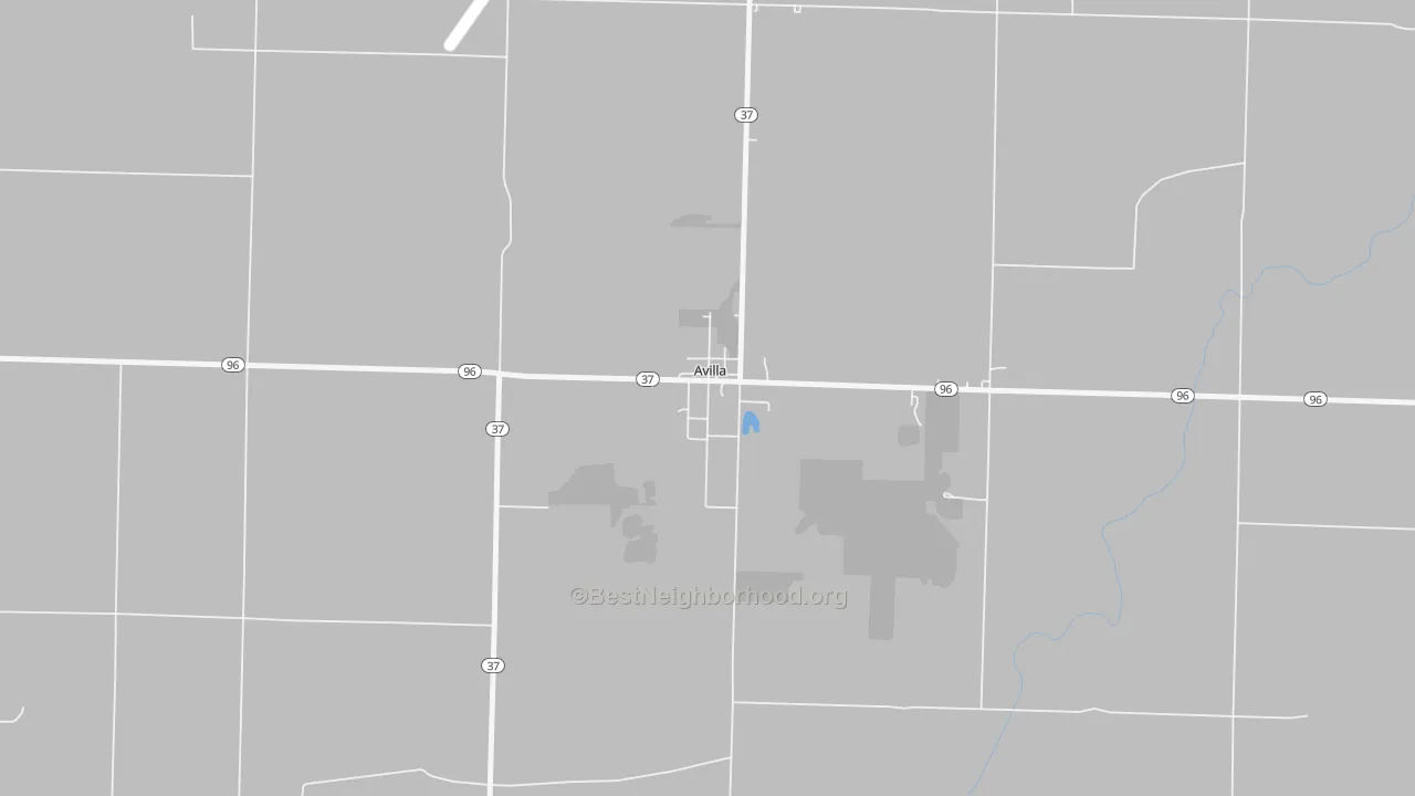 Walk Grade map of 64833, MO, walkable areas in green and car-dependent areas in red