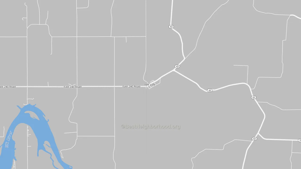 Walk Grade map of 64868, MO, walkable areas in green and car-dependent areas in red