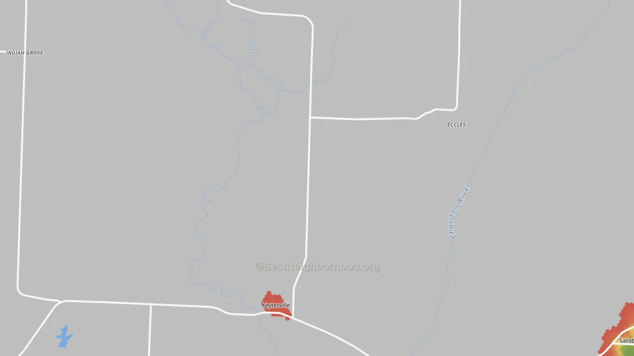 Walk Grade map of 65261, MO, walkable areas in green and car-dependent areas in red