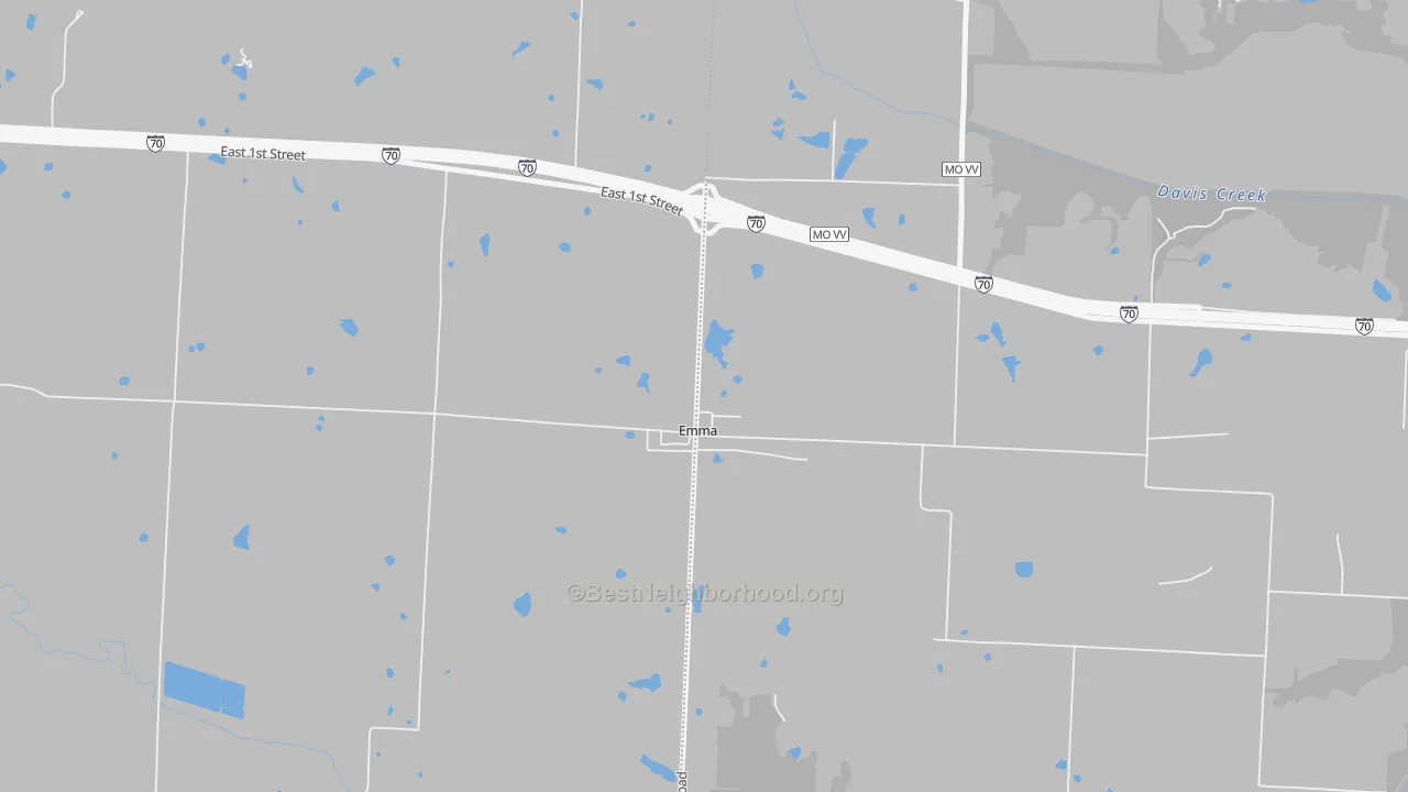 Walk Grade map of 65327, MO, walkable areas in green and car-dependent areas in red