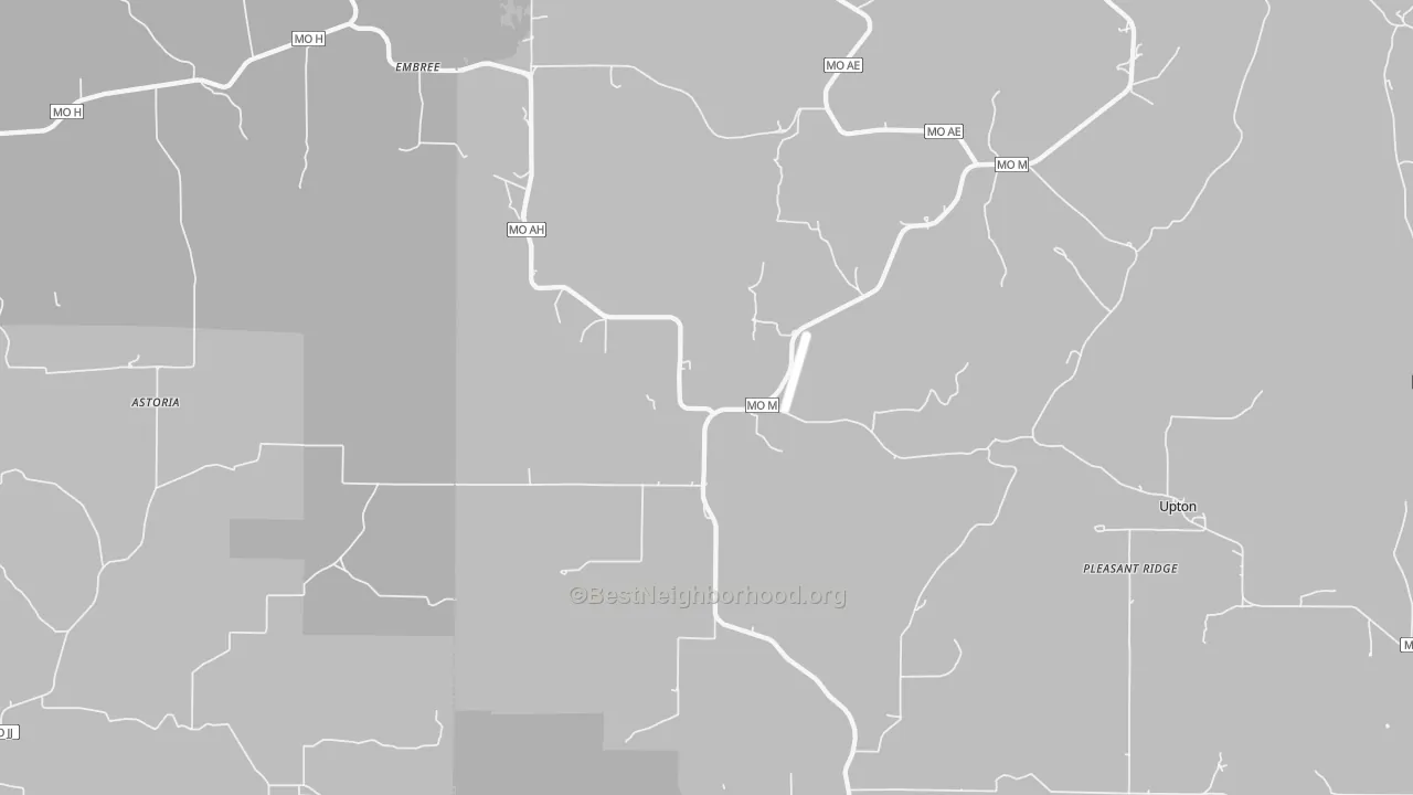 Walk Grade map of 65484, MO, walkable areas in green and car-dependent areas in red