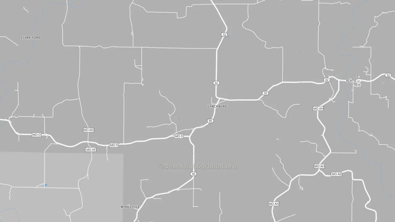 Walk Grade map of 65543, MO, walkable areas in green and car-dependent areas in red