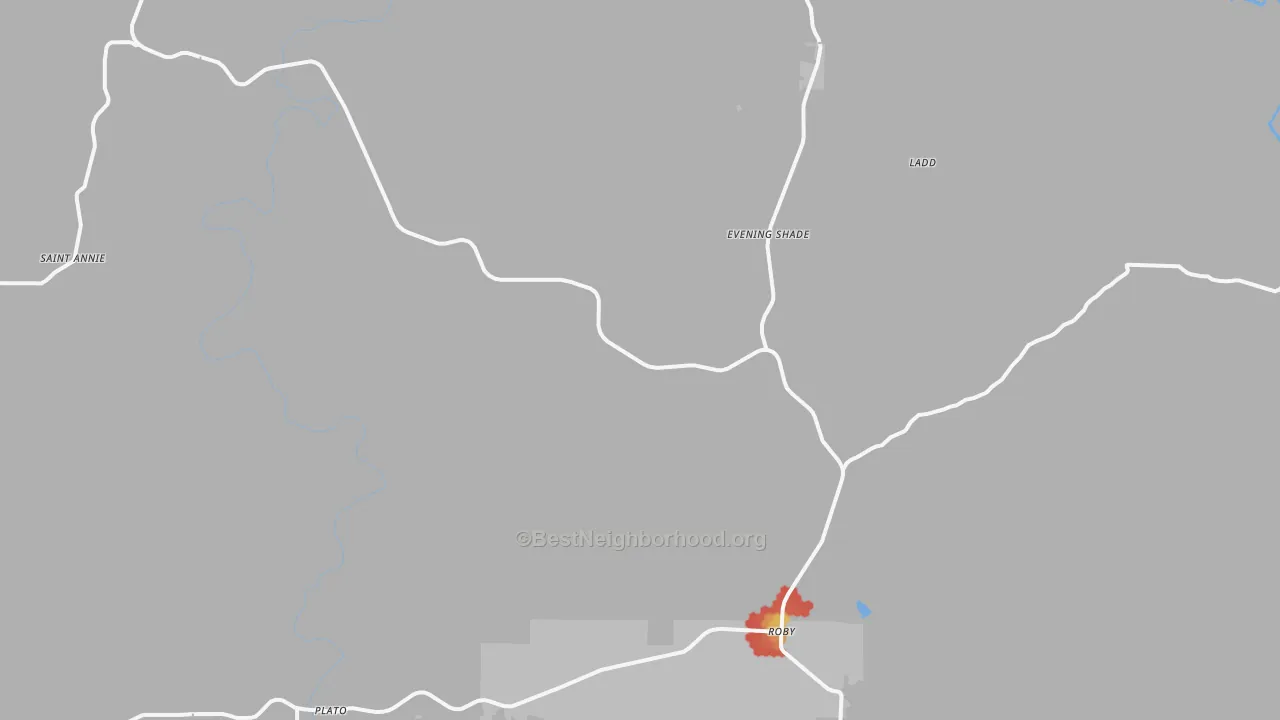 Walk Grade map of 65552, MO, walkable areas in green and car-dependent areas in red