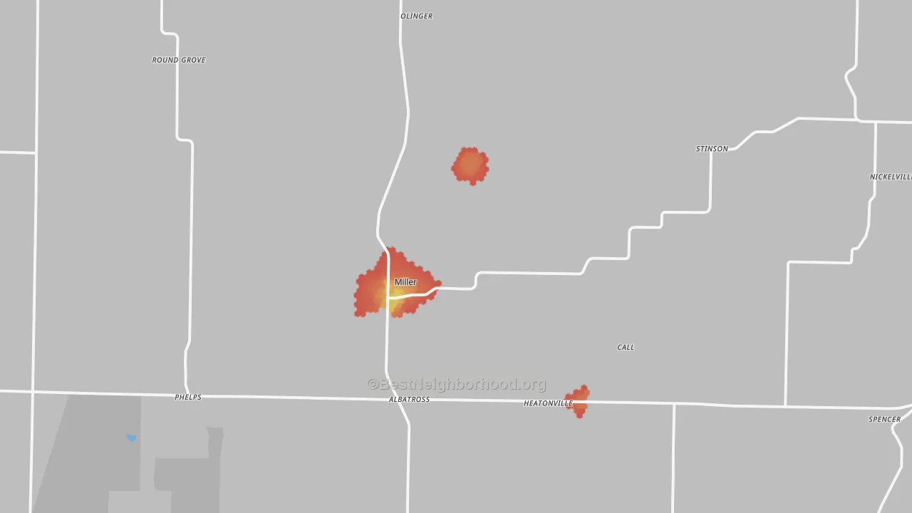 Walk Grade map of 65707, MO, walkable areas in green and car-dependent areas in red