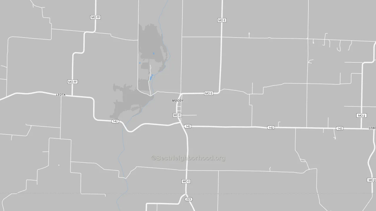 Walk Grade map of 65777, MO, walkable areas in green and car-dependent areas in red