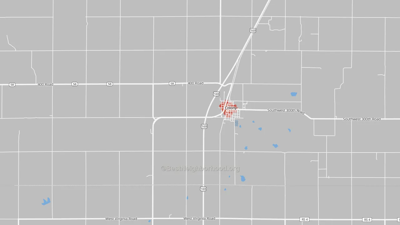 Walk Grade map of 66015, KS, walkable areas in green and car-dependent areas in red