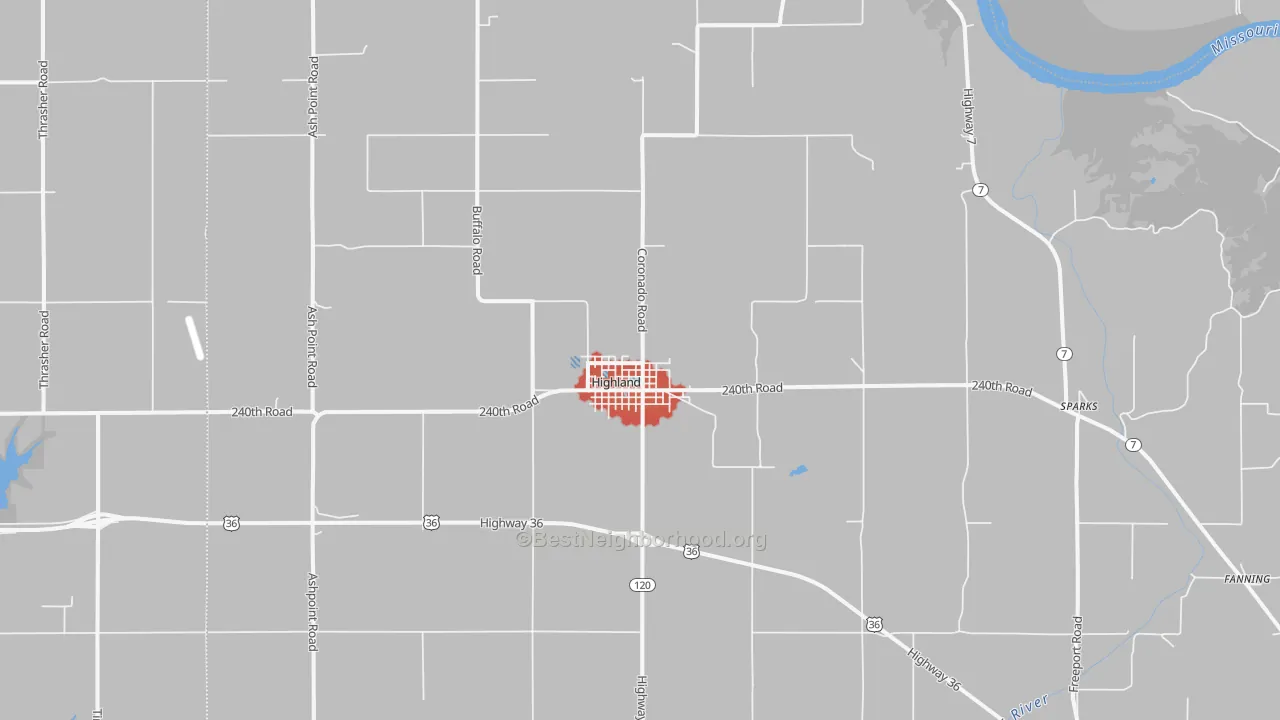 Walk Grade map of 66035, KS, walkable areas in green and car-dependent areas in red