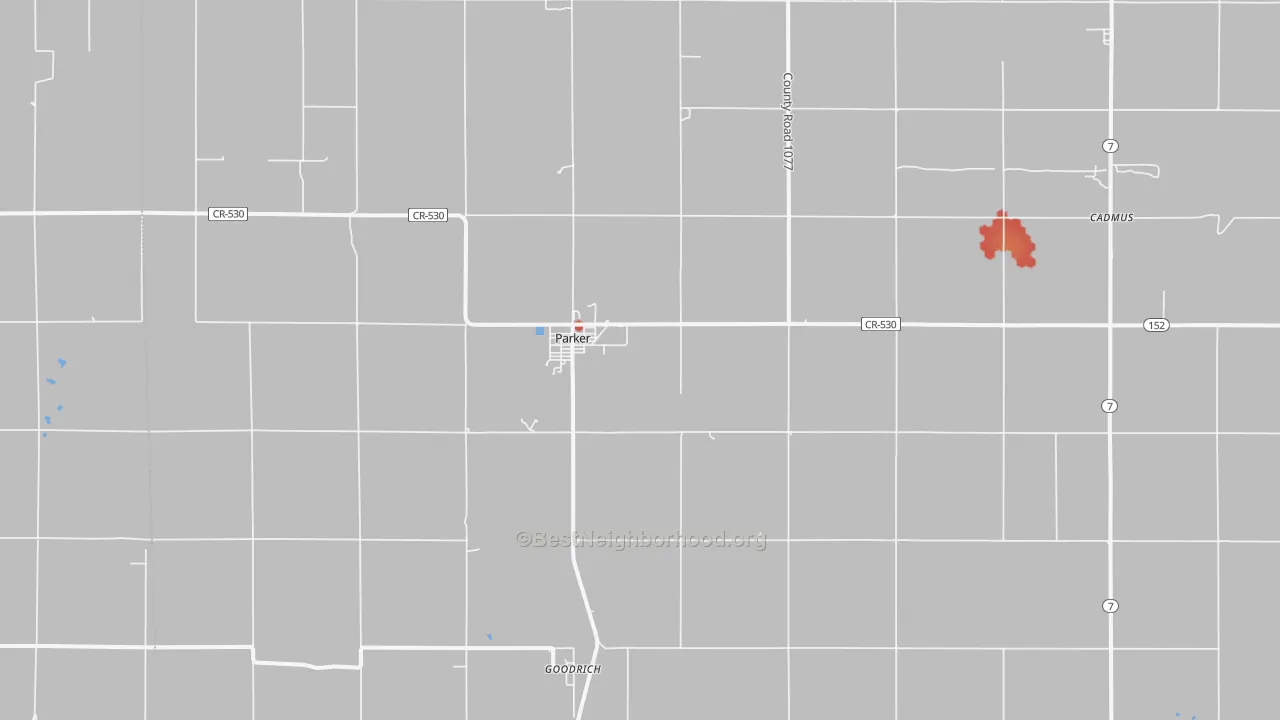 Walk Grade map of 66072, KS, walkable areas in green and car-dependent areas in red
