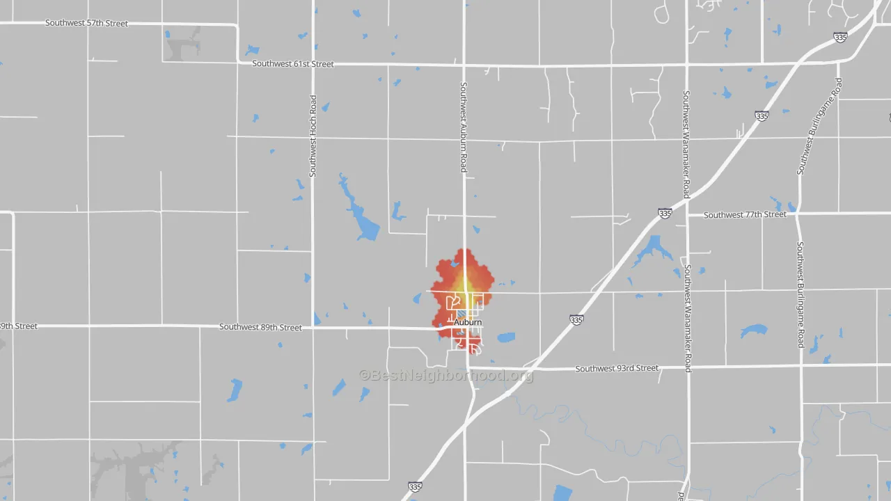 Walk Grade map of 66402, KS, walkable areas in green and car-dependent areas in red