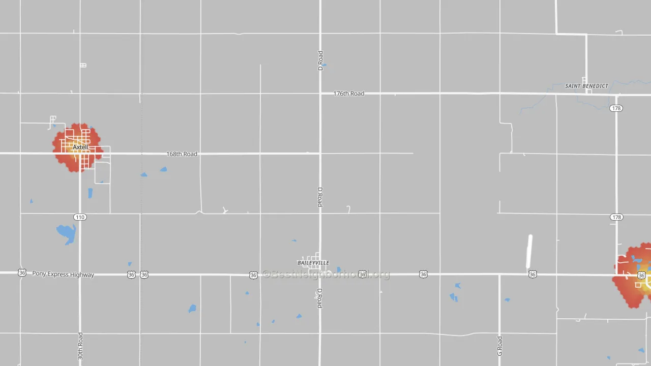 Walk Grade map of 66404, KS, walkable areas in green and car-dependent areas in red