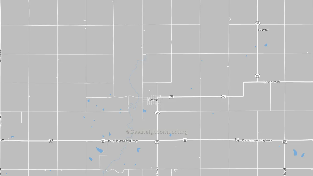 Walk Grade map of 66406, KS, walkable areas in green and car-dependent areas in red